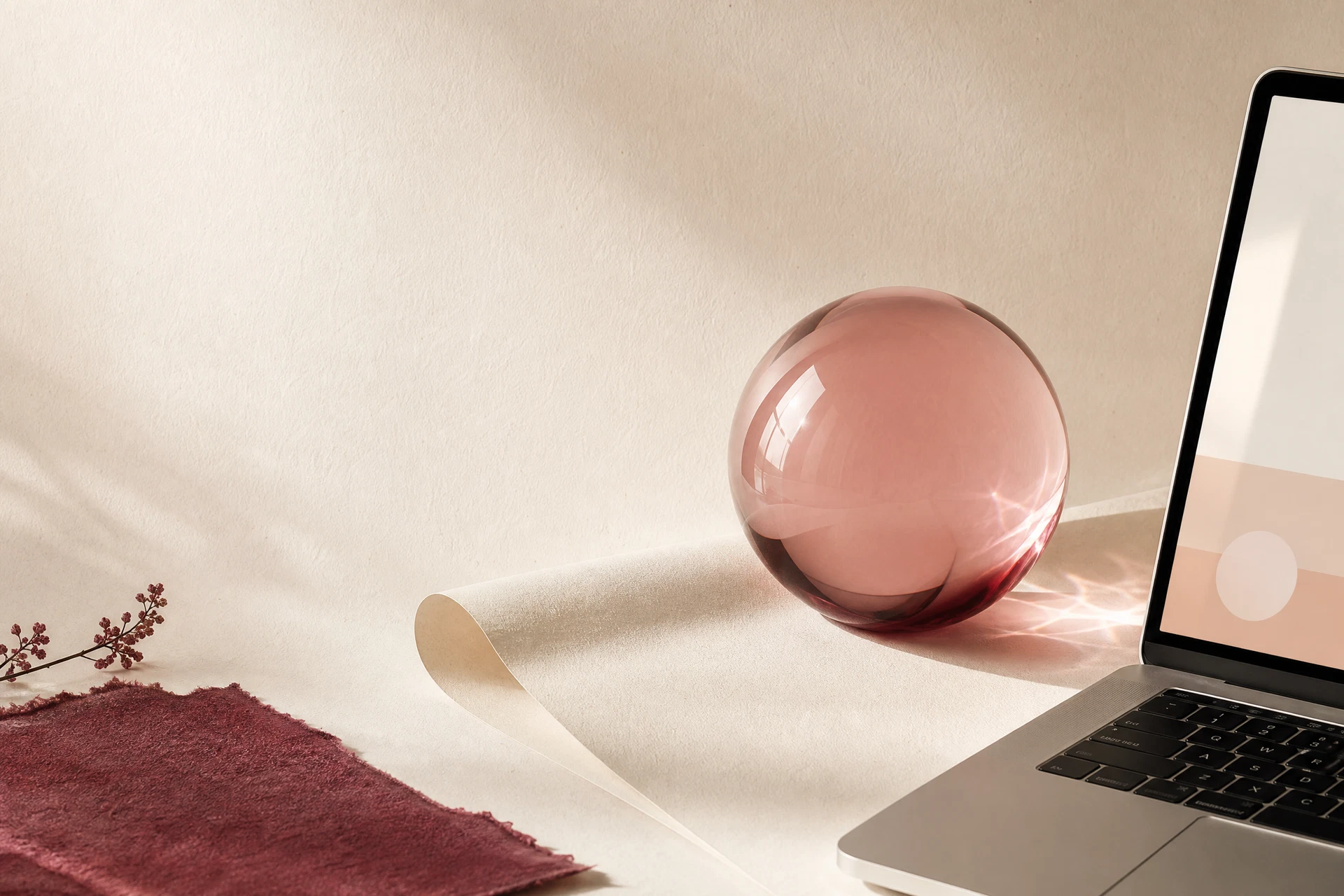 Composição editorial em rosa e creme para a Ladeira Labs